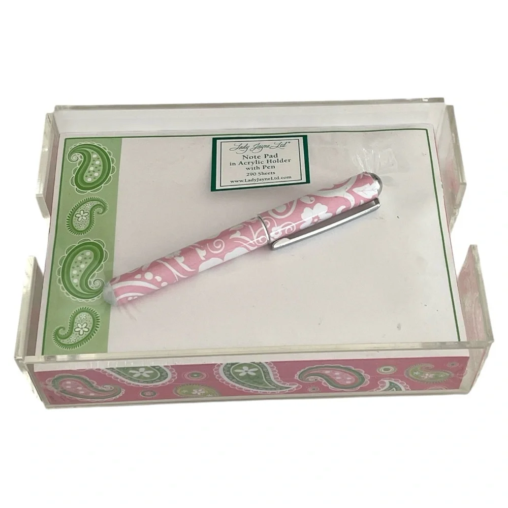 LADY JAYNE NOTE PAD IN ACRYLIC HOLDER WITH PEN